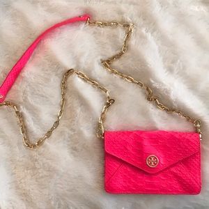 Tory Burch hot pink snakeskin crossbody